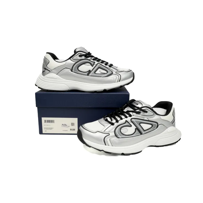 EM Sneakers Dior B30 White Mesh Silver-Tone Metallic Calfskin 