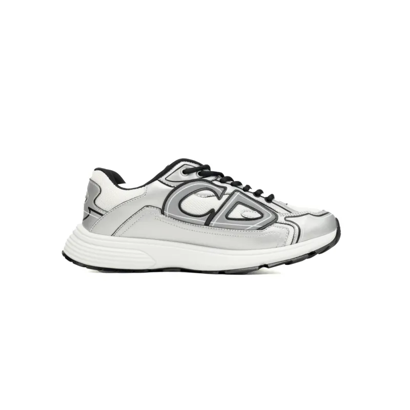 EM Sneakers Dior B30 White Mesh Silver-Tone Metallic Calfskin 