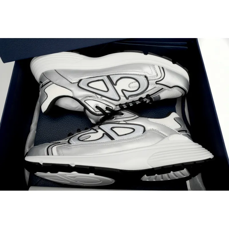 EM Sneakers Dior B30 White Mesh Silver-Tone Metallic Calfskin 