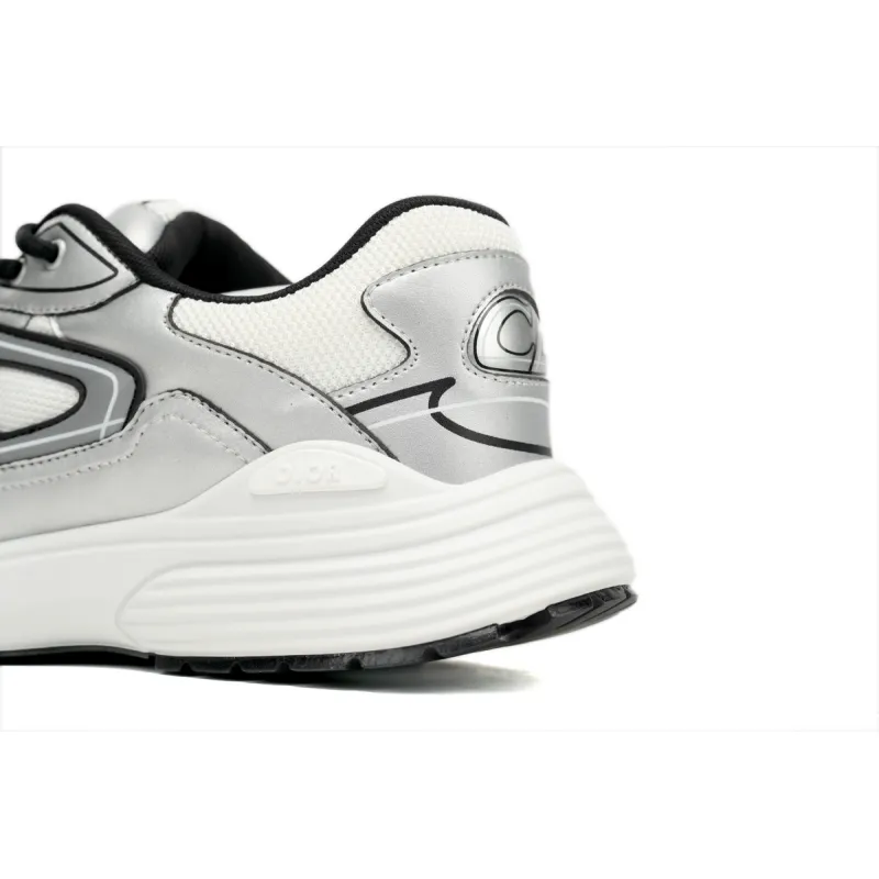 EM Sneakers Dior B30 White Mesh Silver-Tone Metallic Calfskin 