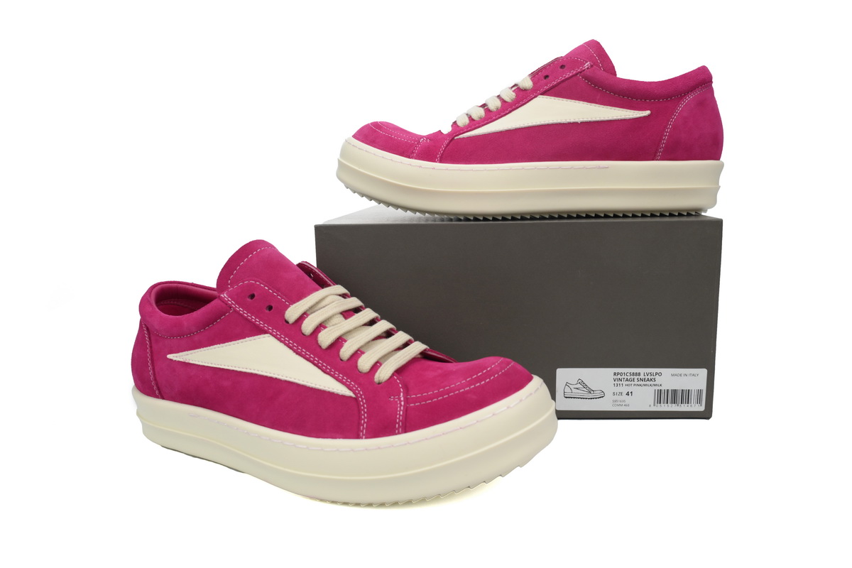 EM Sneakers Rick Owens EDFU Vintage Sneaks Velour Suede Hot Pink Milk White