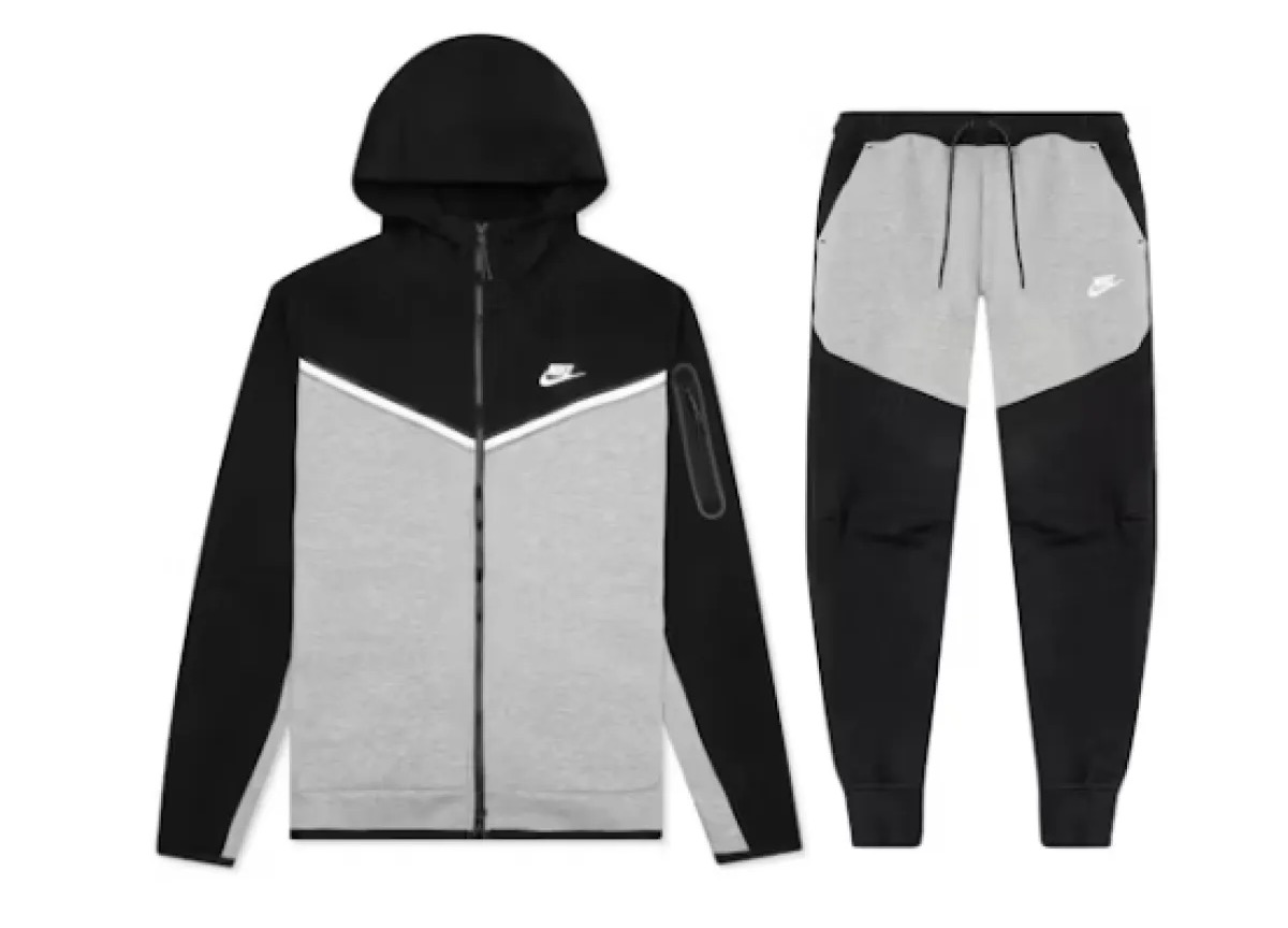 EM Sneakers Nike Sportswear Tech Fleece Full Zip Hoodie & Pant & Joggers Set Black and Gray Stitching