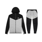 EM Sneakers Nike Sportswear Tech Fleece Full Zip Hoodie & Pant & Joggers Set Black and Gray Stitching