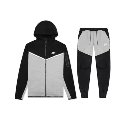 EM Sneakers Nike Sportswear Tech Fleece Full Zip Hoodie & Pant & Joggers Set Black and Gray Stitching 01