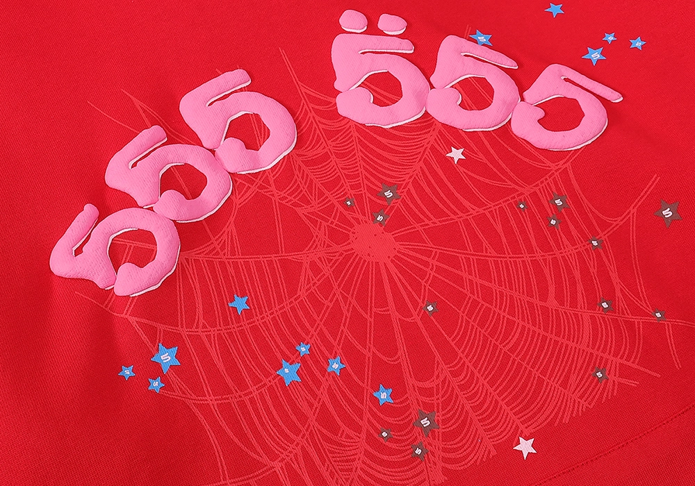 EM Sneakers Sp5der Worldwide Red Angel Number 555 Hoodie Red