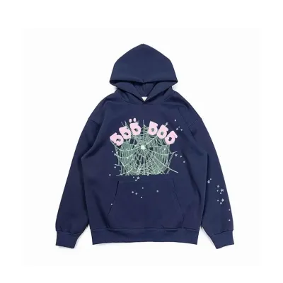 EM Sneakers Sp5der Worldwide 555 Angel Number Hoodie Navy Blue 01