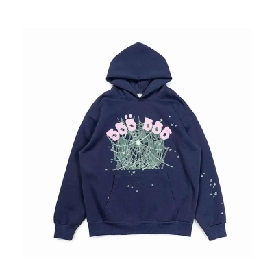 EM Sneakers Sp5der Worldwide 555 Angel Number Hoodie Navy Blue 01