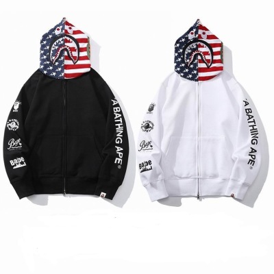 EM Sneakers BAPE Hoodie American Flag Black & White 01