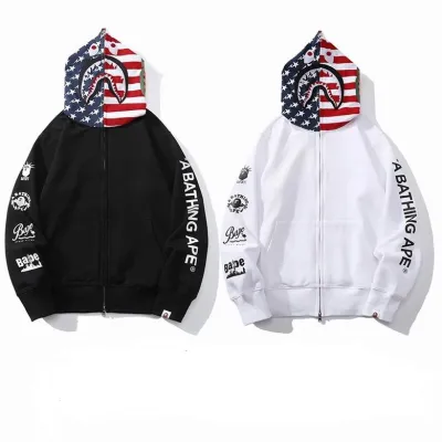 EM Sneakers BAPE Hoodie American Flag Black & White 01