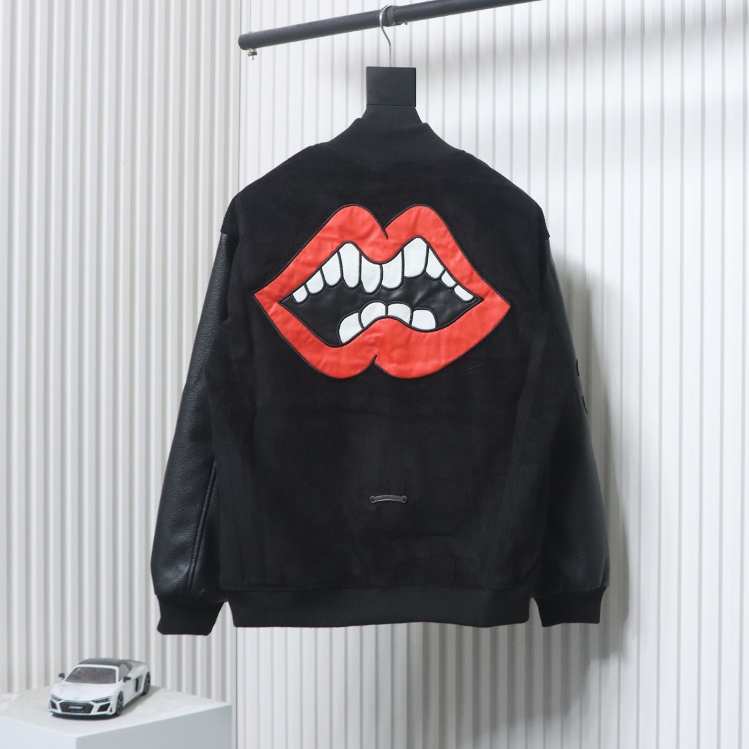 EM Sneakers Chrome Hearts Catwalk Embroidered Lips Patchwork Leather Baseball Jacket