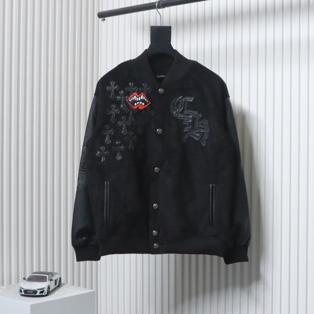 EM Sneakers Chrome Hearts Catwalk Embroidered Lips Patchwork Leather Baseball Jacket