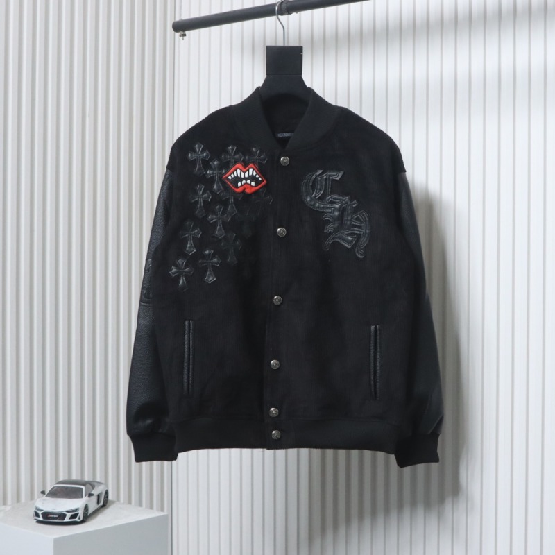 EM Sneakers Chrome Hearts Catwalk Embroidered Lips Patchwork Leather Baseball Jacket