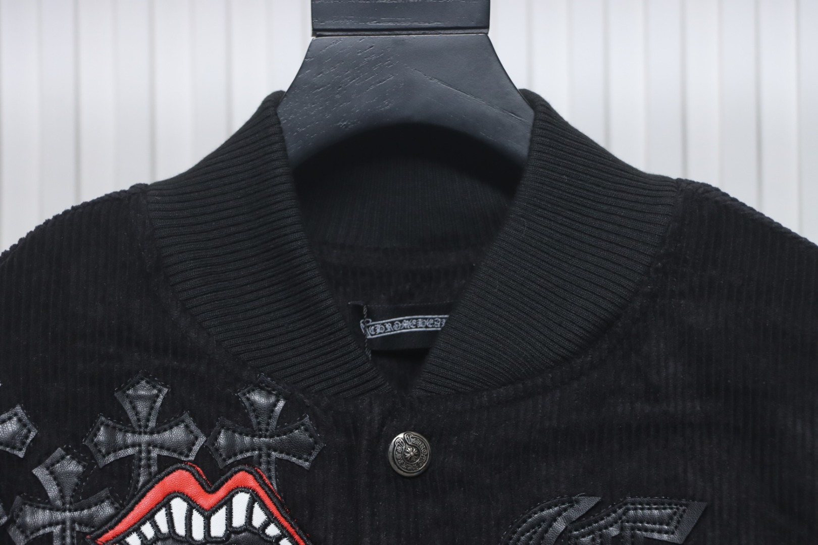 EM Sneakers Chrome Hearts Catwalk Embroidered Lips Patchwork Leather Baseball Jacket