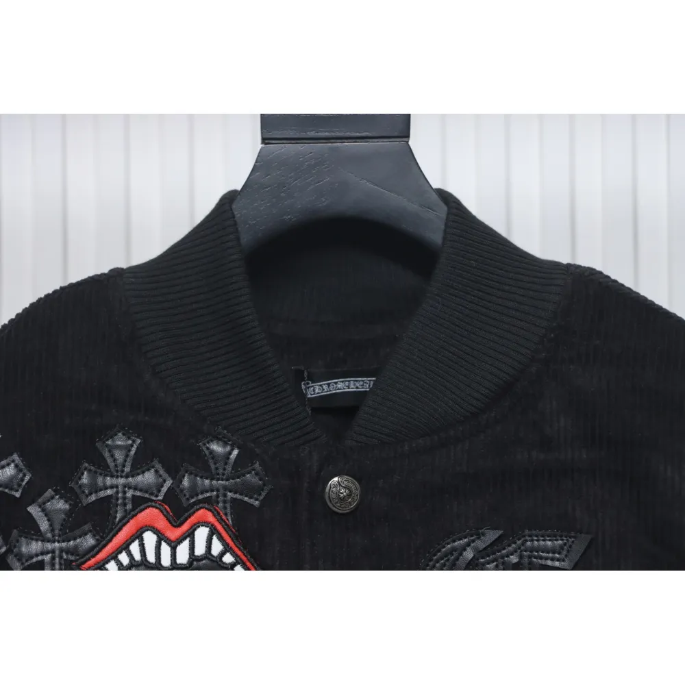 EM Sneakers Chrome Hearts Catwalk Embroidered Lips Patchwork Leather Baseball Jacket