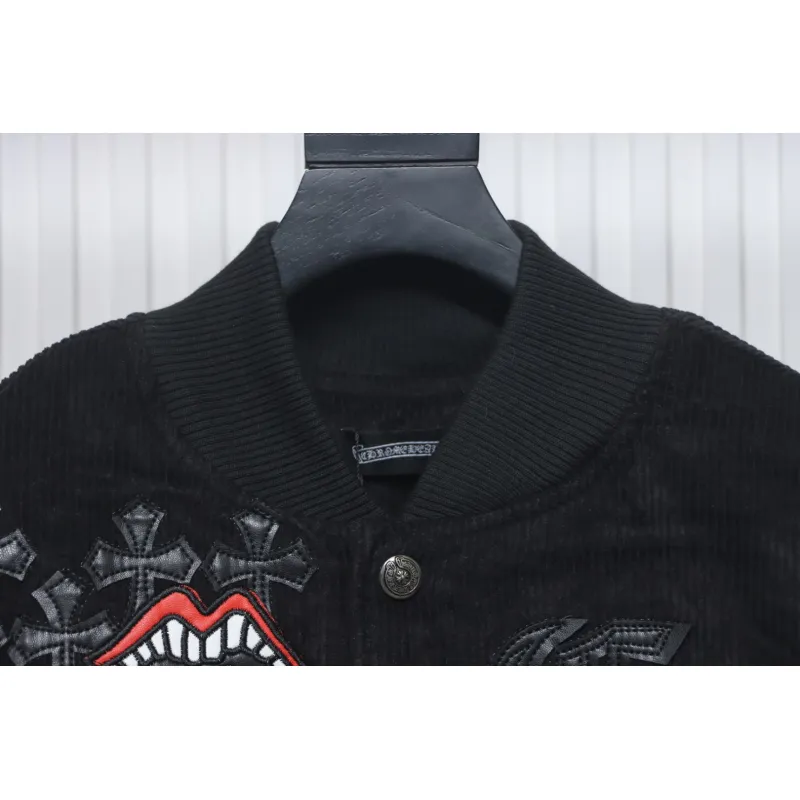 EM Sneakers Chrome Hearts Catwalk Embroidered Lips Patchwork Leather Baseball Jacket