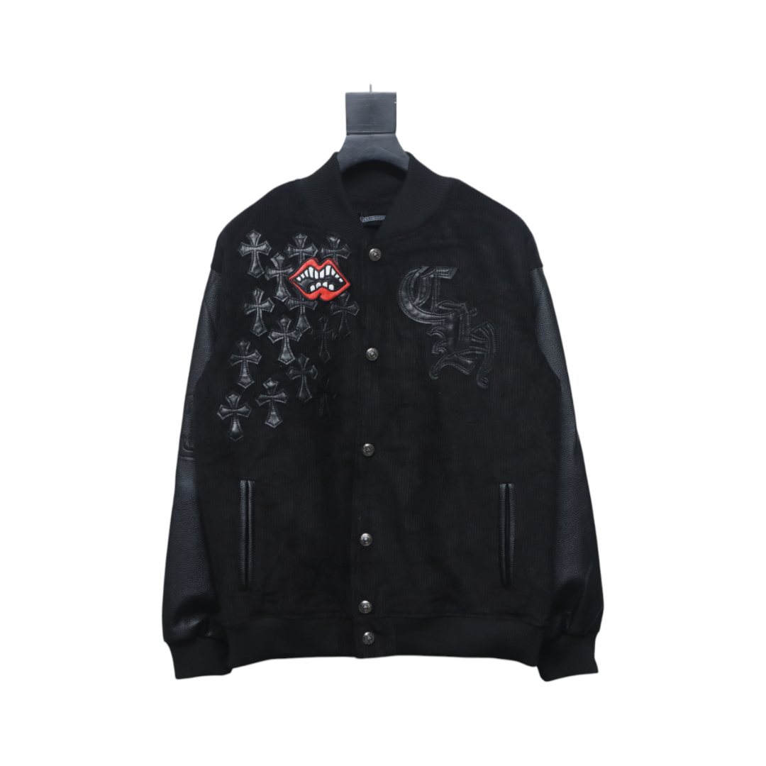 EM Sneakers Chrome Hearts Catwalk Embroidered Lips Patchwork Leather Baseball Jacket