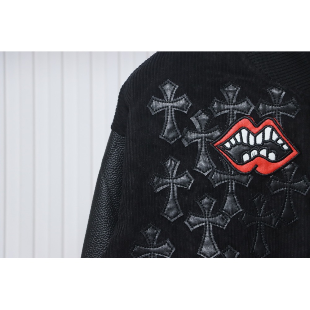 EM Sneakers Chrome Hearts Catwalk Embroidered Lips Patchwork Leather Baseball Jacket