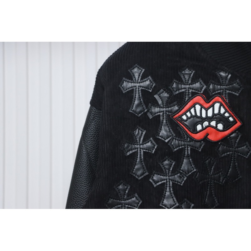 EM Sneakers Chrome Hearts Catwalk Embroidered Lips Patchwork Leather Baseball Jacket
