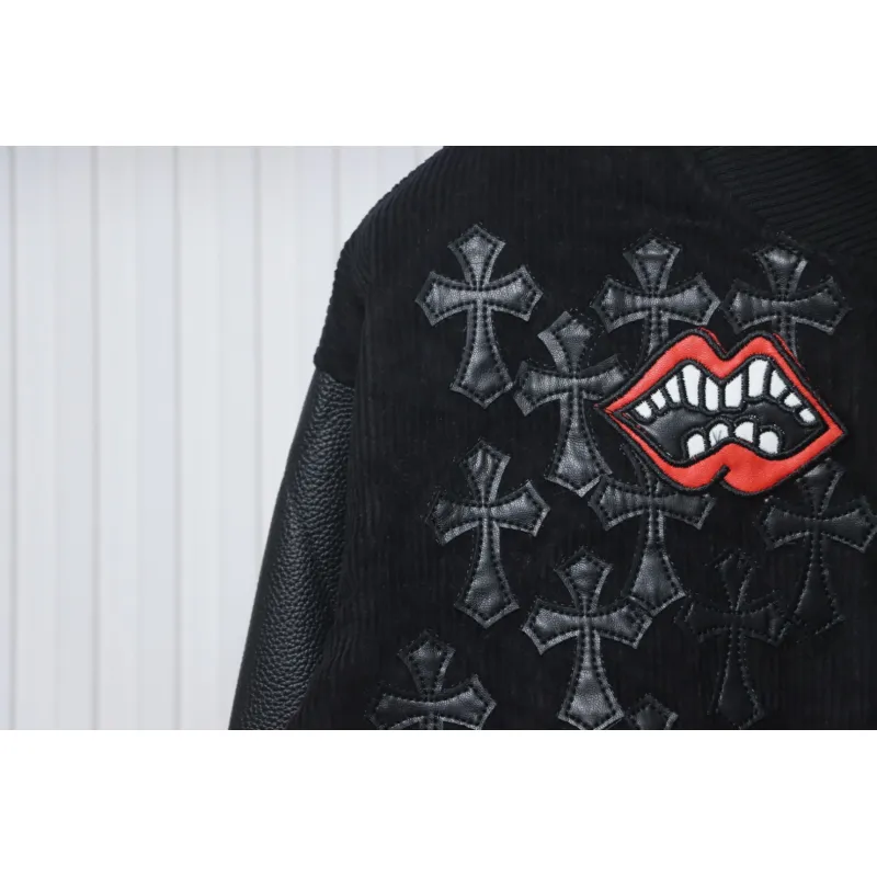 EM Sneakers Chrome Hearts Catwalk Embroidered Lips Patchwork Leather Baseball Jacket