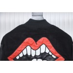 EM Sneakers Chrome Hearts Catwalk Embroidered Lips Patchwork Leather Baseball Jacket