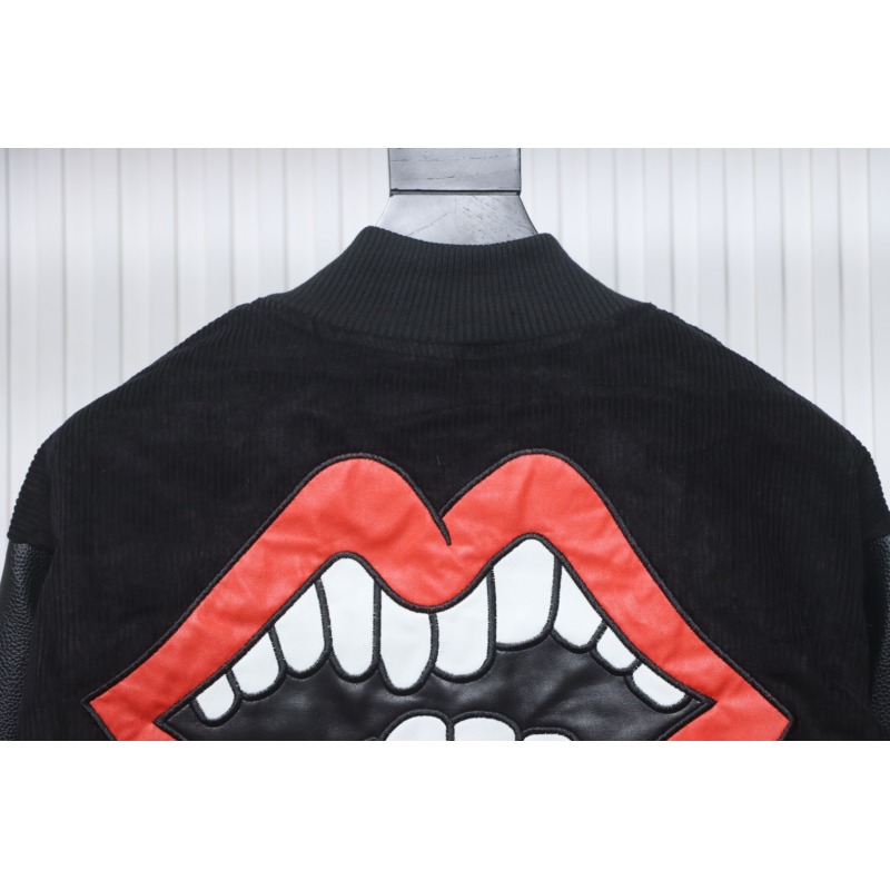 EM Sneakers Chrome Hearts Catwalk Embroidered Lips Patchwork Leather Baseball Jacket