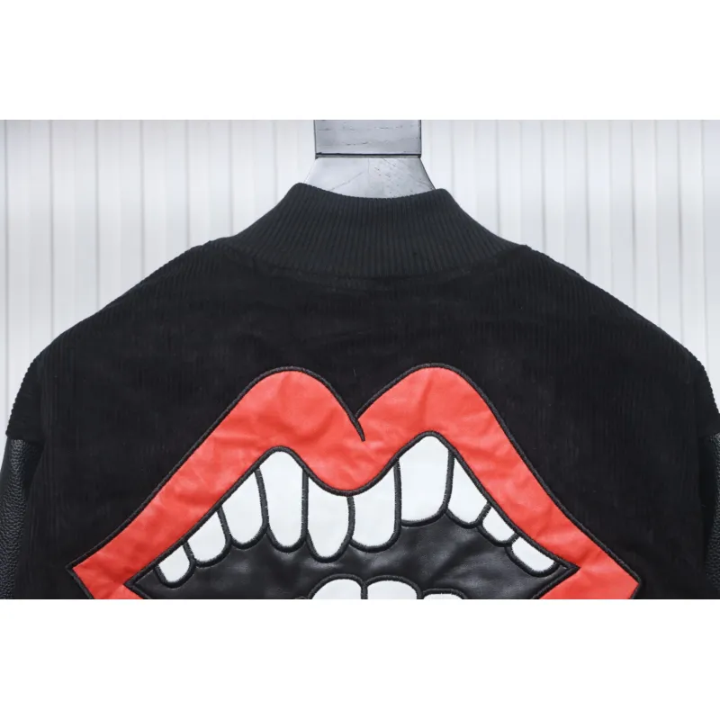 EM Sneakers Chrome Hearts Catwalk Embroidered Lips Patchwork Leather Baseball Jacket
