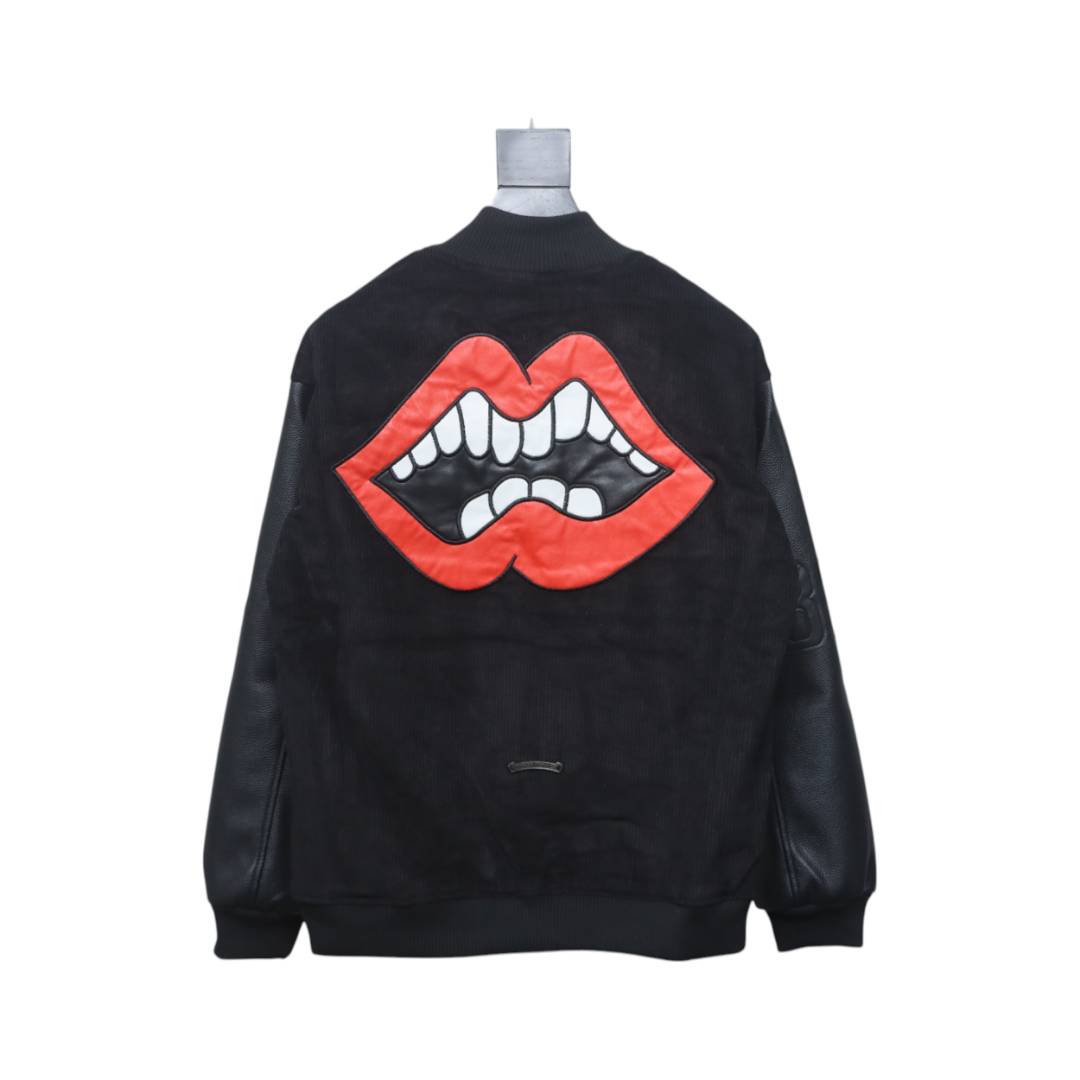 EM Sneakers Chrome Hearts Catwalk Embroidered Lips Patchwork Leather Baseball Jacket