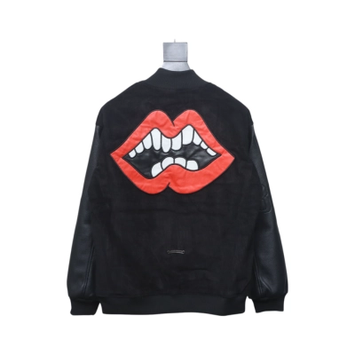 EM Sneakers Chrome Hearts Catwalk Embroidered Lips Patchwork Leather Baseball Jacket 02