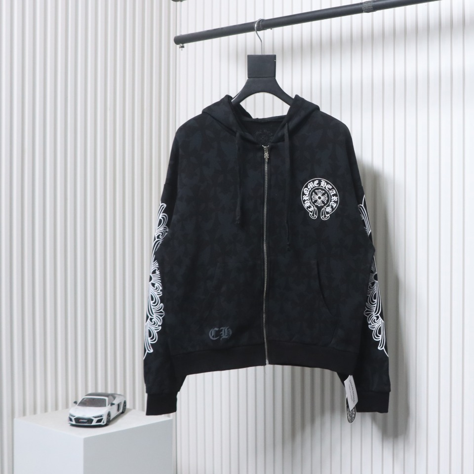 EM Sneakers Chrome Hearts Cross Flower Arm Zipper Hoodie 24SS Black