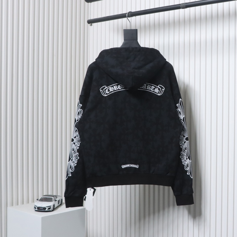 EM Sneakers Chrome Hearts Cross Flower Arm Zipper Hoodie 24SS Black