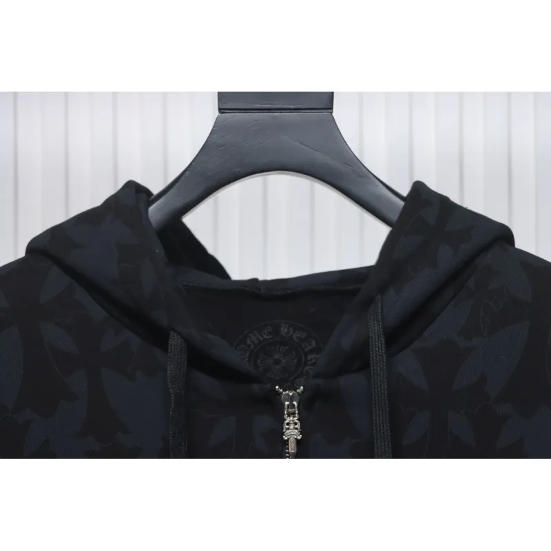 EM Sneakers Chrome Hearts Cross Flower Arm Zipper Hoodie 24SS Black
