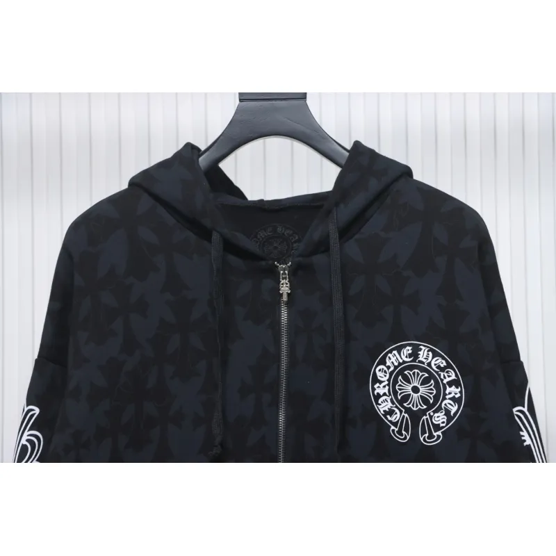 EM Sneakers Chrome Hearts Cross Flower Arm Zipper Hoodie 24SS Black
