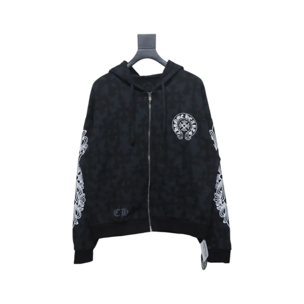 EM Sneakers Chrome Hearts Cross Flower Arm Zipper Hoodie 24SS Black