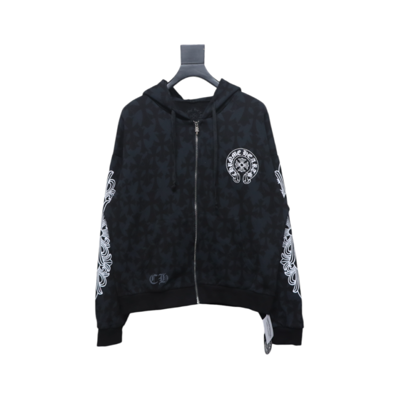 EM Sneakers Chrome Hearts Cross Flower Arm Zipper Hoodie 24SS Black