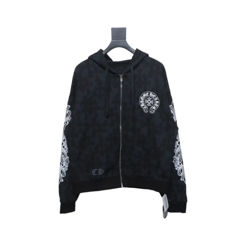 EM Sneakers Chrome Hearts Cross Flower Arm Zipper Hoodie 24SS Black