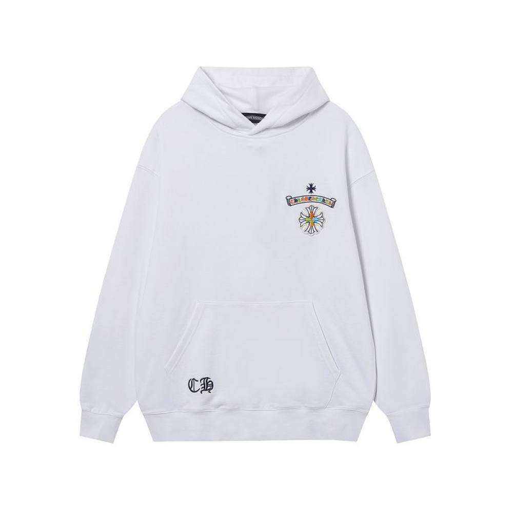 EM Sneakers Chrome Hearts Cross Sanskrit Colorful Letters Embroidery Print Hoodie Black & White