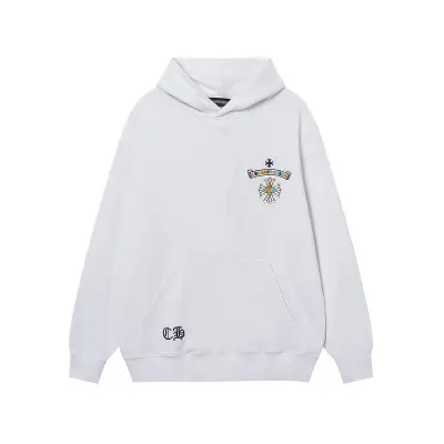 EM Sneakers Chrome Hearts Cross Sanskrit Colorful Letters Embroidery Print Hoodie Black & White 02