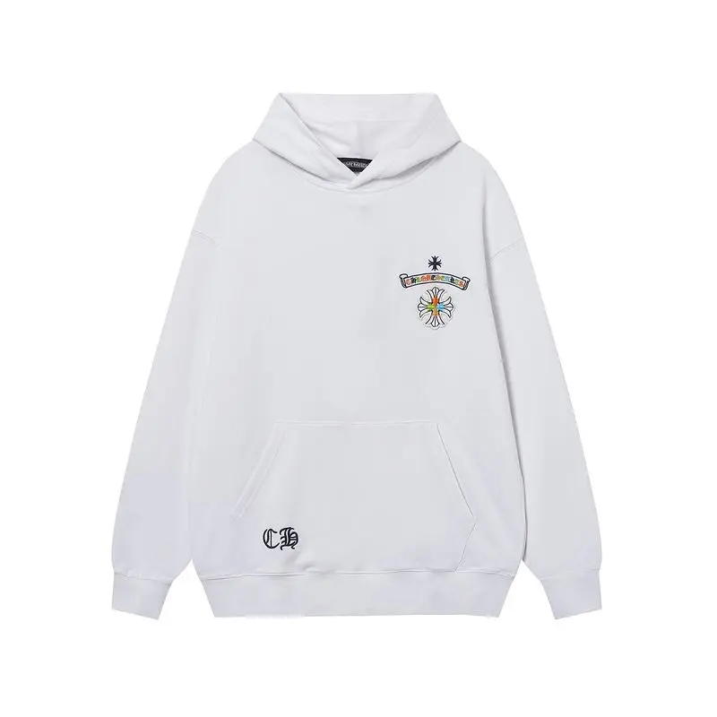 EM Sneakers Chrome Hearts Cross Sanskrit Colorful Letters Embroidery Print Hoodie Black & White