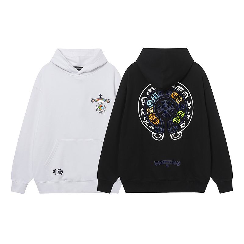 EM Sneakers Chrome Hearts Cross Sanskrit Colorful Letters Embroidery Print Hoodie Black & White