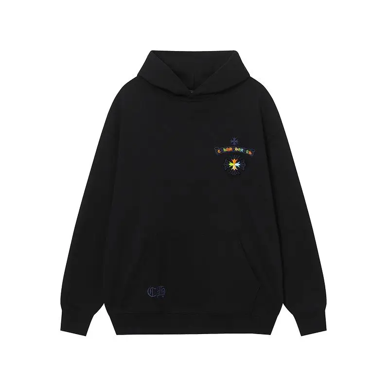 EM Sneakers Chrome Hearts Cross Sanskrit Colorful Letters Embroidery Print Hoodie Black & White