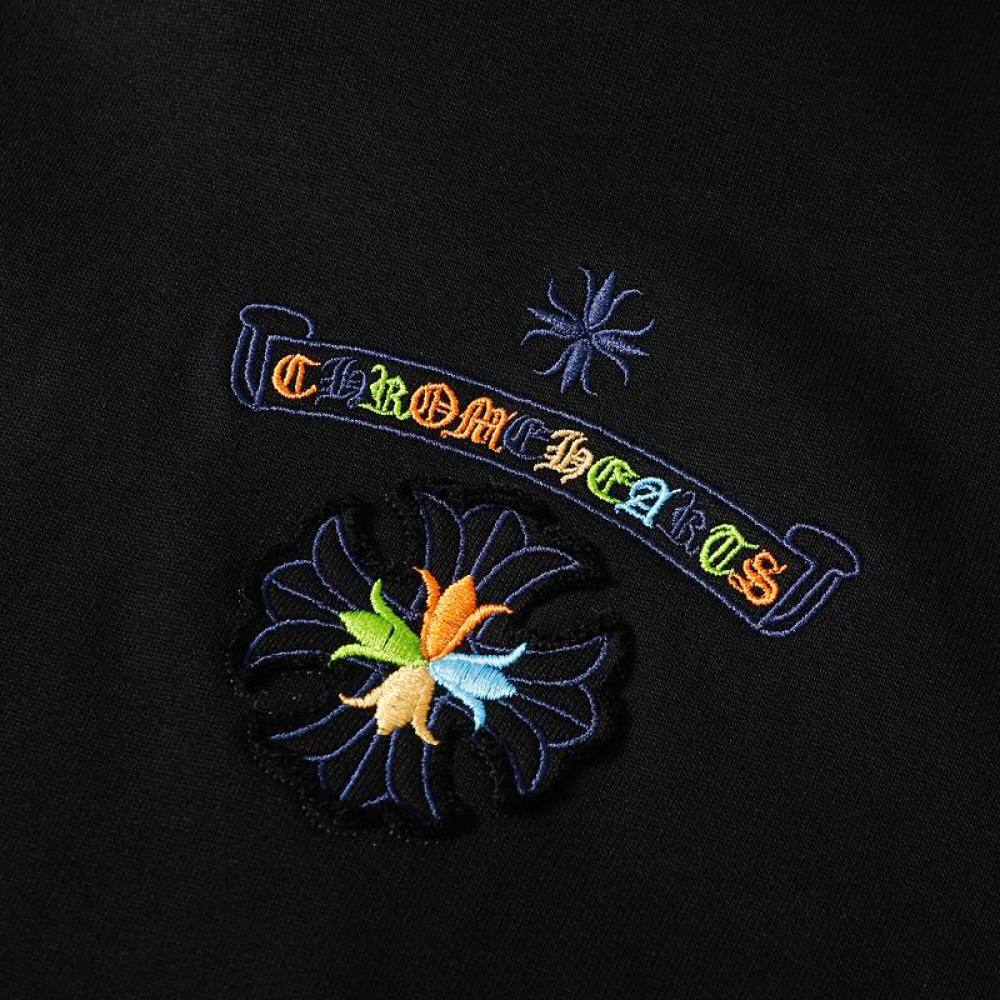 EM Sneakers Chrome Hearts Cross Sanskrit Colorful Letters Embroidery Print Hoodie Black & White