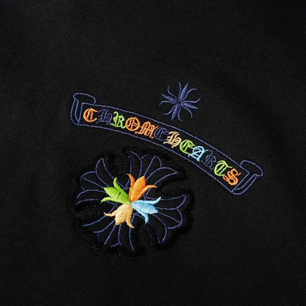 EM Sneakers Chrome Hearts Cross Sanskrit Colorful Letters Embroidery Print Hoodie Black & White