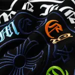 EM Sneakers Chrome Hearts Cross Sanskrit Colorful Letters Embroidery Print Hoodie Black & White