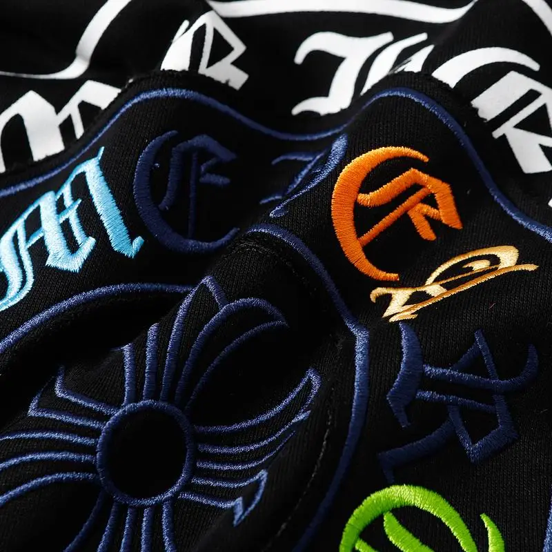 EM Sneakers Chrome Hearts Cross Sanskrit Colorful Letters Embroidery Print Hoodie Black & White
