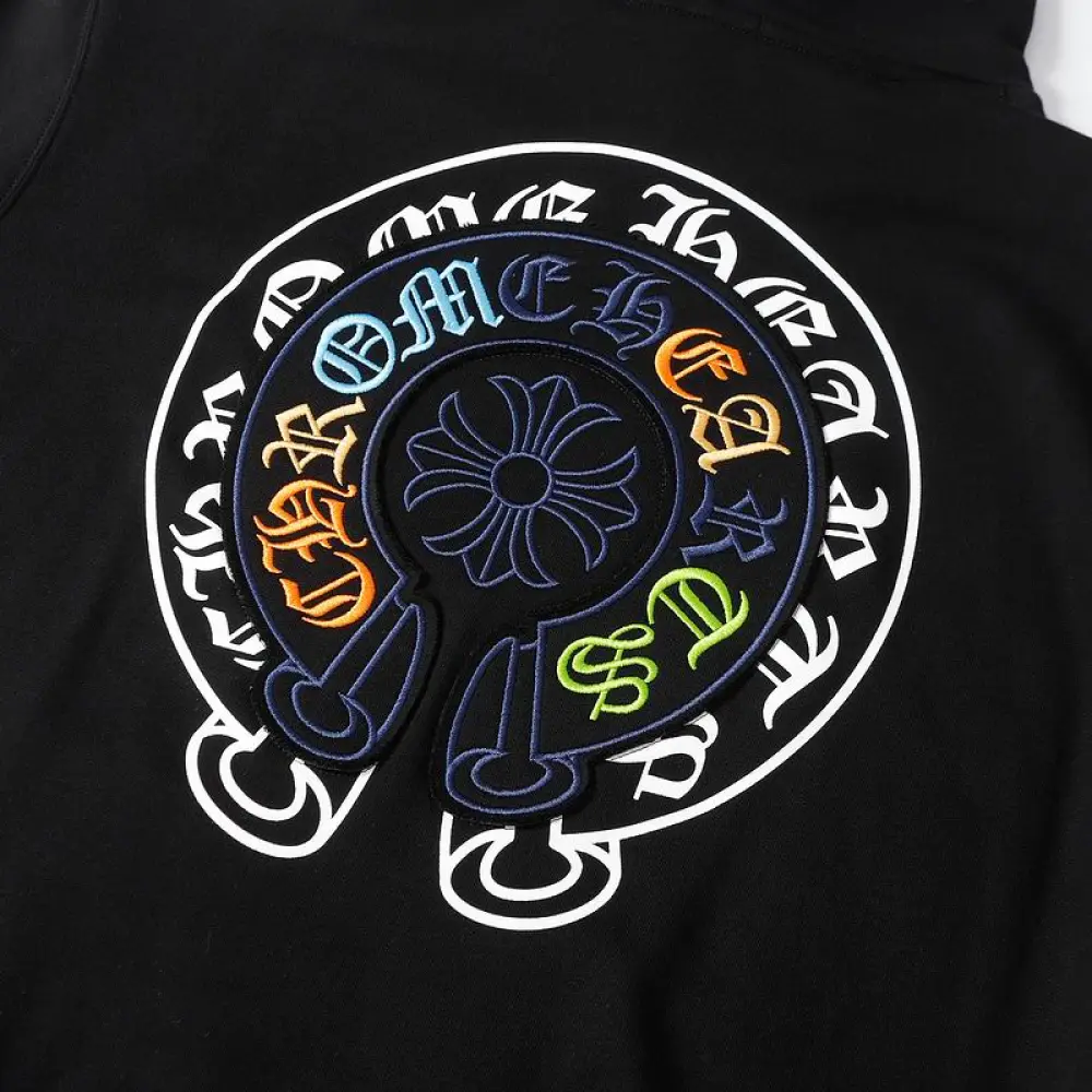 EM Sneakers Chrome Hearts Cross Sanskrit Colorful Letters Embroidery Print Hoodie Black & White