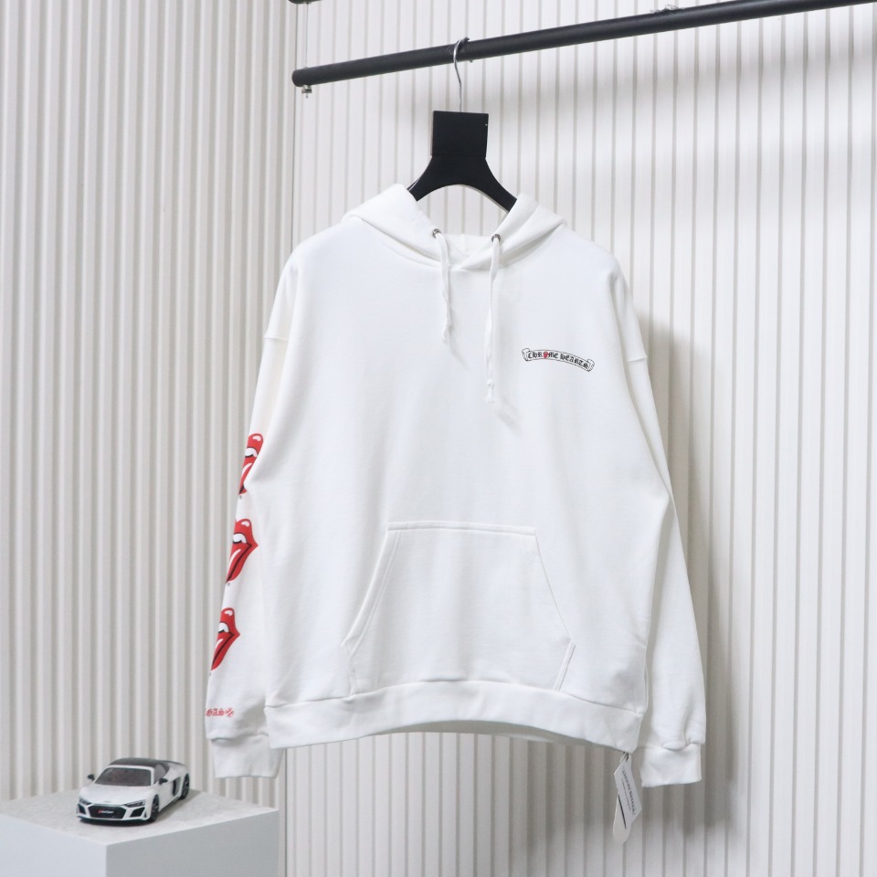 EM Sneakers Chrome Hearts Limited Edition Sanskrit Red Tongue Cross Printed Hoodie White