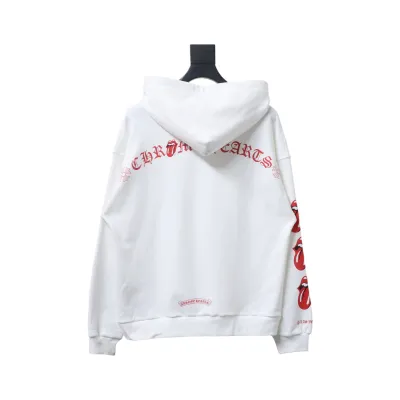 EM Sneakers Chrome Hearts Limited Edition Sanskrit Red Tongue Cross Printed Hoodie White 02