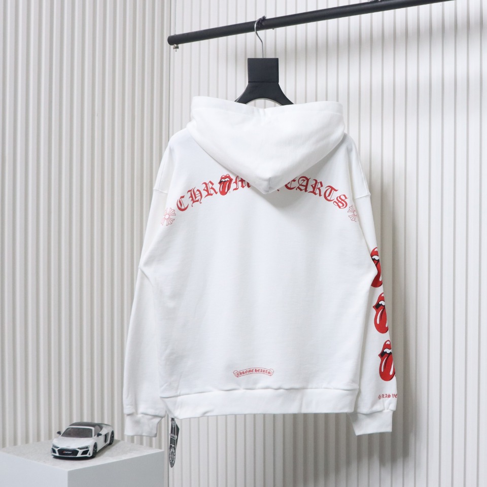 EM Sneakers Chrome Hearts Limited Edition Sanskrit Red Tongue Cross Printed Hoodie White