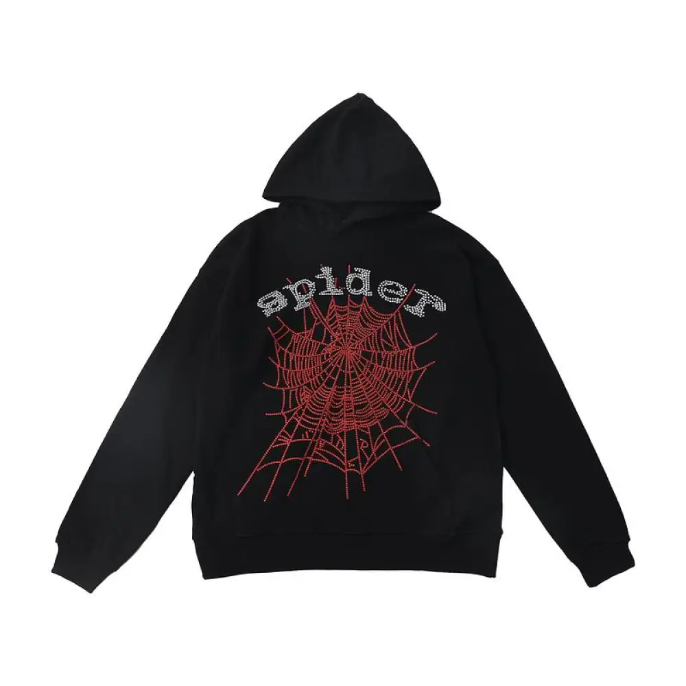 EM Sneakers Sp5der OG Rhinestone Logo Hoodie Black