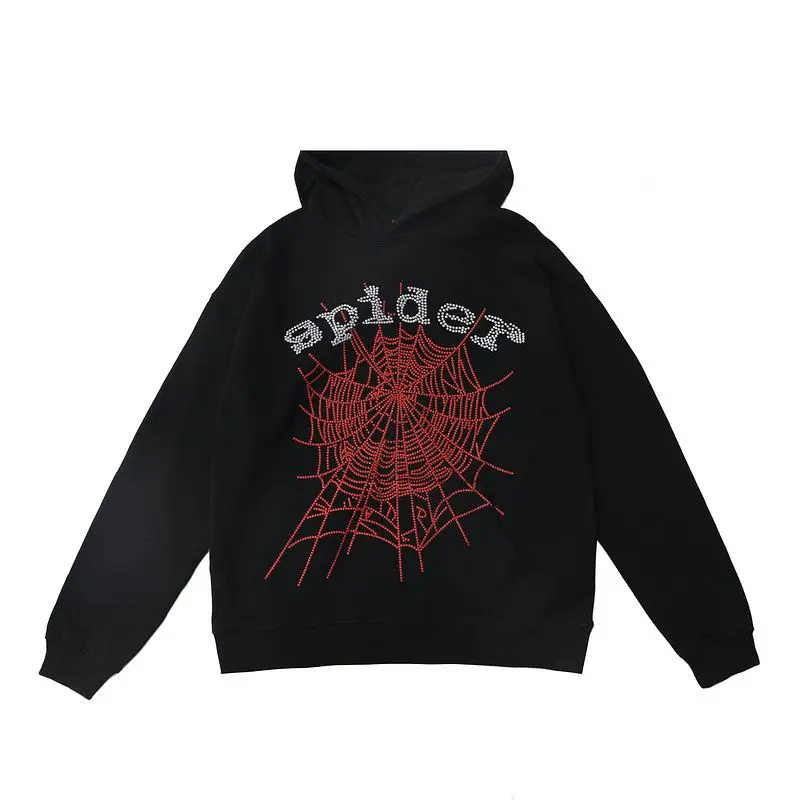 EM Sneakers Sp5der OG Rhinestone Logo Hoodie Black